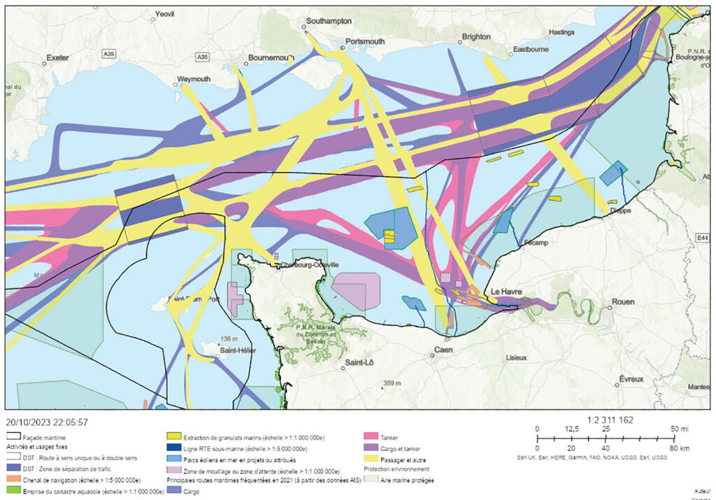Surfréquentation de l’espace maritime : carte issue du visualiseur d’information géographique de Géolittoral (ArcGIS Web Application : smart-origin.com)