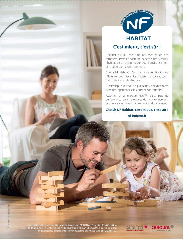 Page de publicité pour NF Habitat, certifcation Qulitel