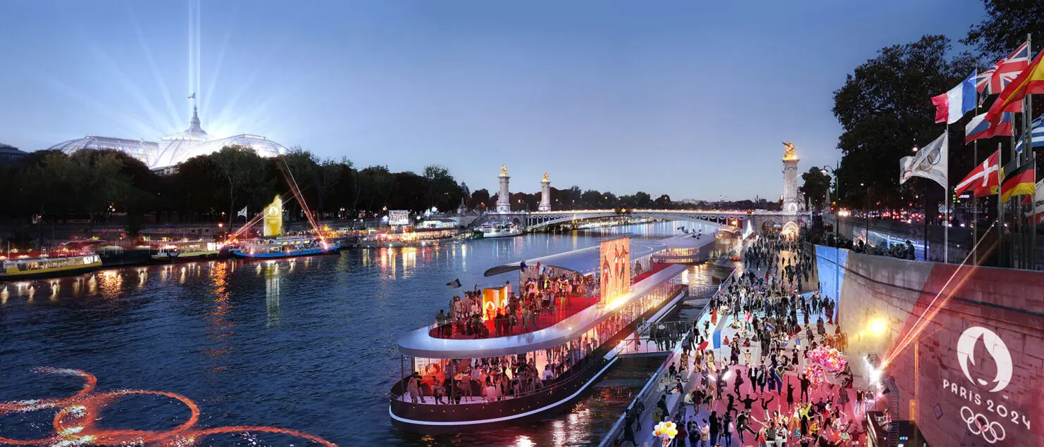Diffuser la cérémonie d’ouverture des JO avec plus de 100 barges connectées sur un parcours de 12 km. © Paris2024