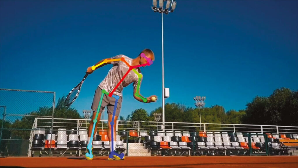 Les algorithmes sont capables de déterminer la posture squelettique d’un sportif, l’orientation de son corps, les angles entre ses membres… © FAIR VISION