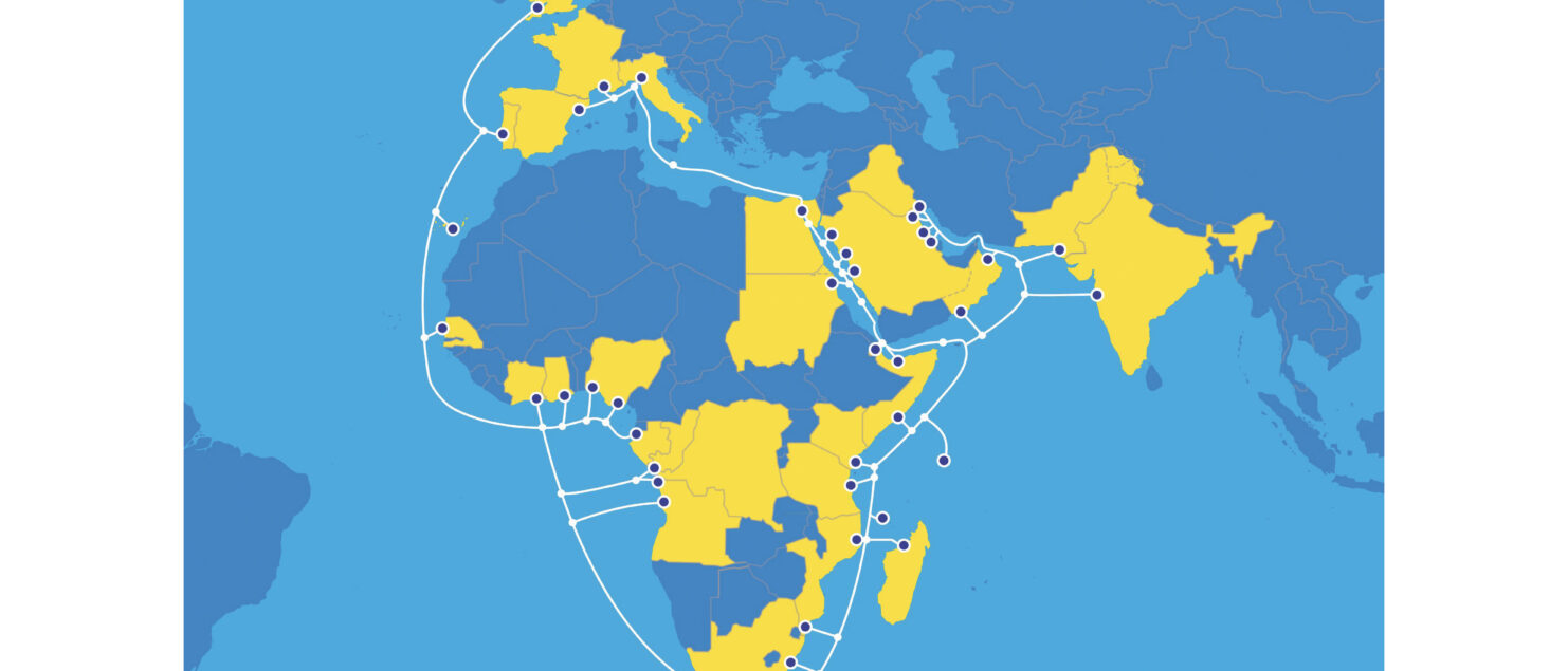 Notre projet de réseaux sous-marins fibre optique le plus ambitieux à ce jour est le réseau 2Africa, un câble sous-marin long de 45 000 km et qui fait le tour complet de l’Afrique.